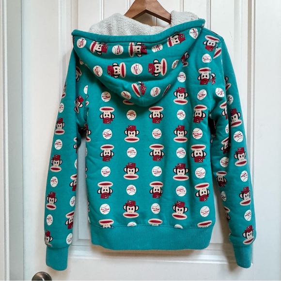 Paul Frank 2011 Teal Julius the Monkey Baseball Print Sherpa Lined Hoodie. XL - Picture 2 of 8